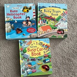 Usborne Pull-Back Busy Book Set - Helicopter, Train, Car